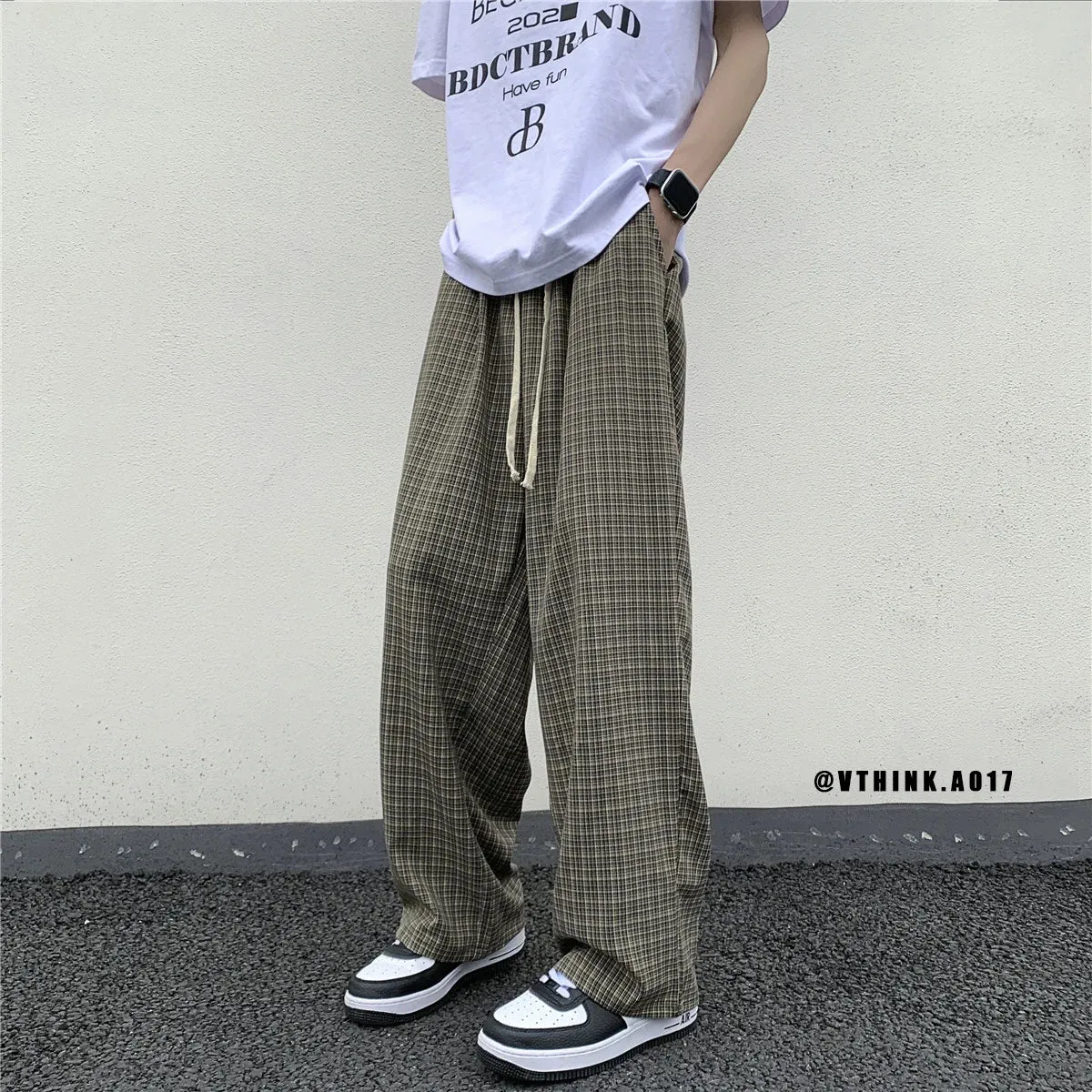 Plaid Pants Men Loose men trousers 2024 Casual Straight pant for Male/Female Harajuku Hip-hop Streetwear Wide-leg Mopping Pants