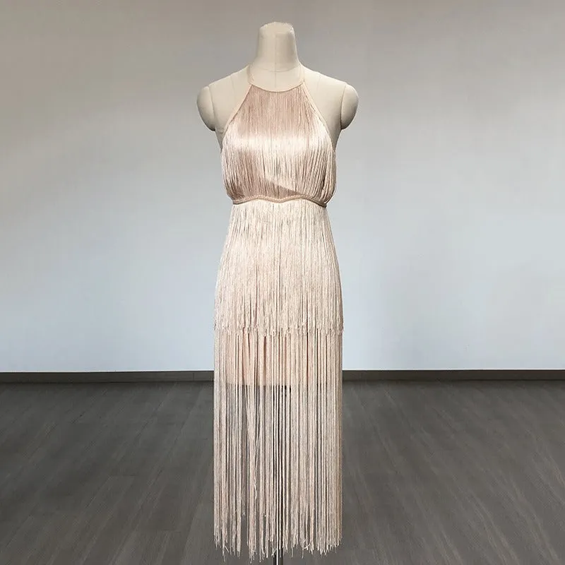 Pre Order:  Fringe Sleeveless Halter Dress