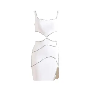 Pre Order: Hollow Out Patchwork Diamond Sleeveless Dress