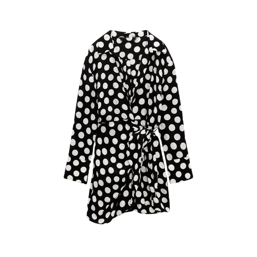 Pre Order:  Pleated Waist Bow Tie Wrap Polka Dot Dress