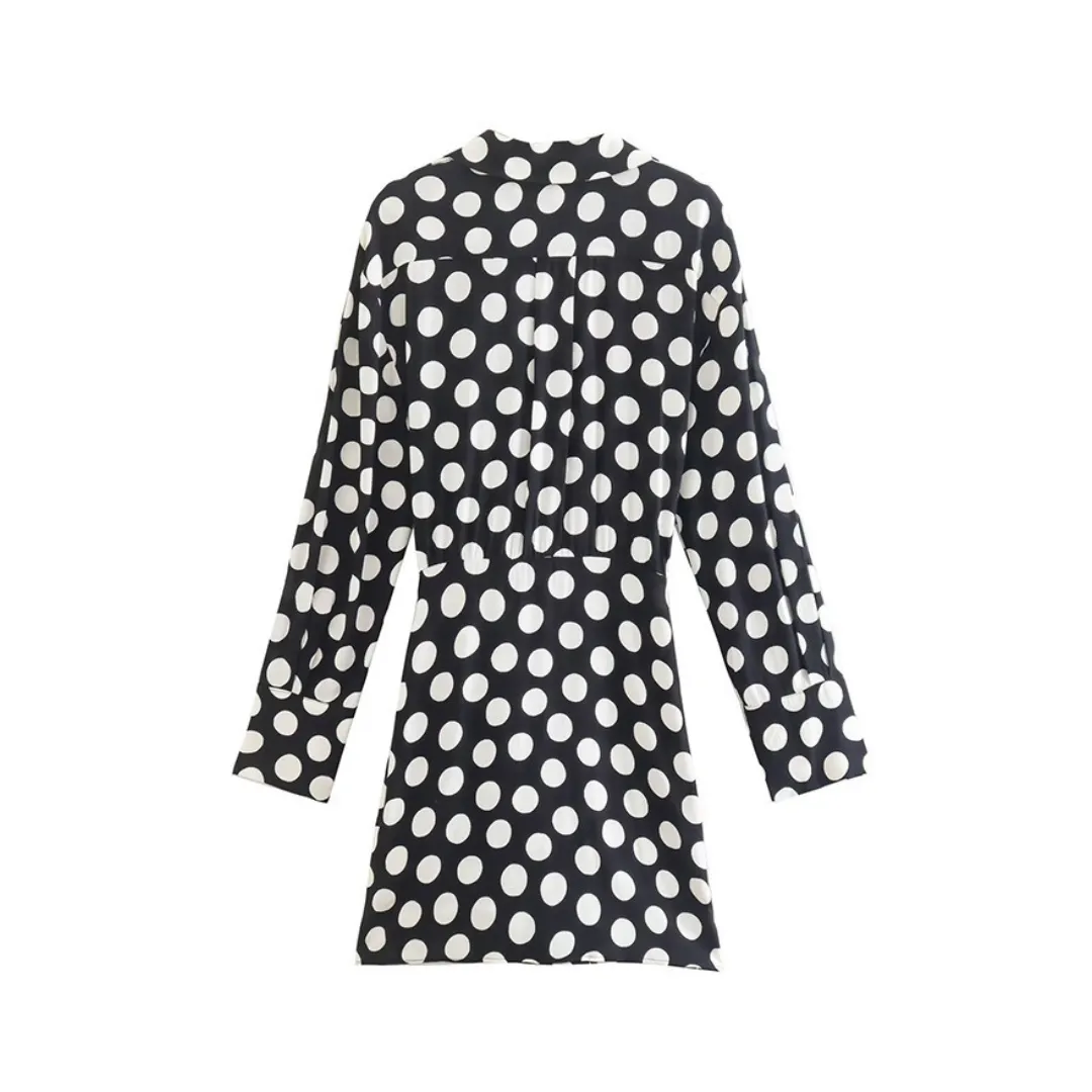 Pre Order:  Pleated Waist Bow Tie Wrap Polka Dot Dress