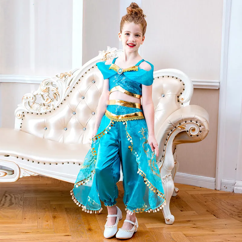 Princess Dress Lamp of Aladdin Princess Dress European and American Universal Christmas Children's Dress Cos Cosplay Clothes Dancing Dress