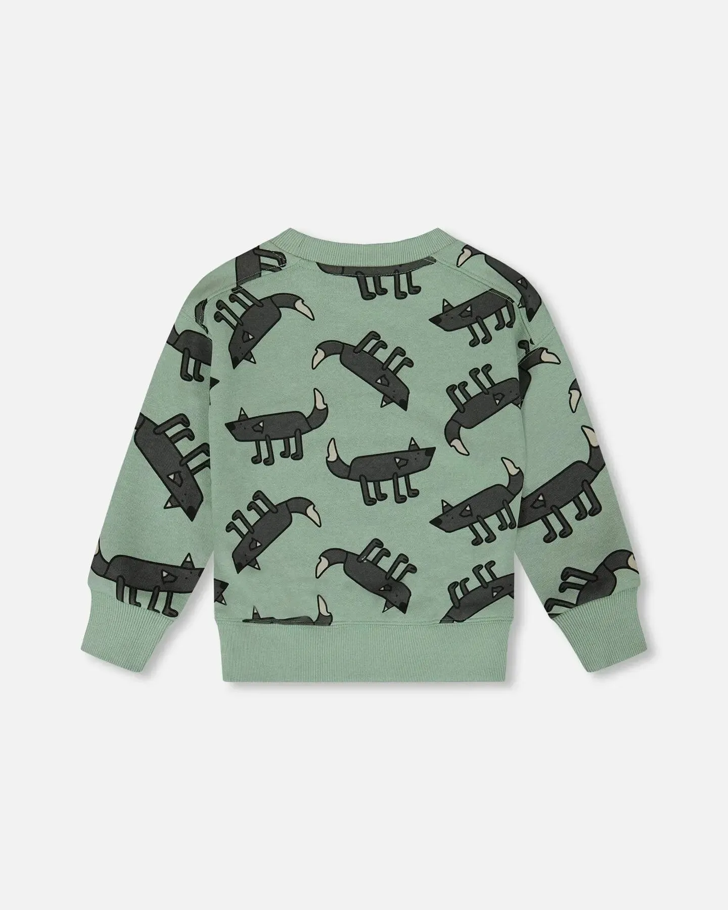 Printed Pullover French Terry Sweatshirt Gray Wolf On Teal Background