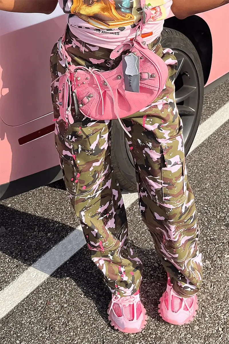 PT3163 Pink Camo Cargo Pants