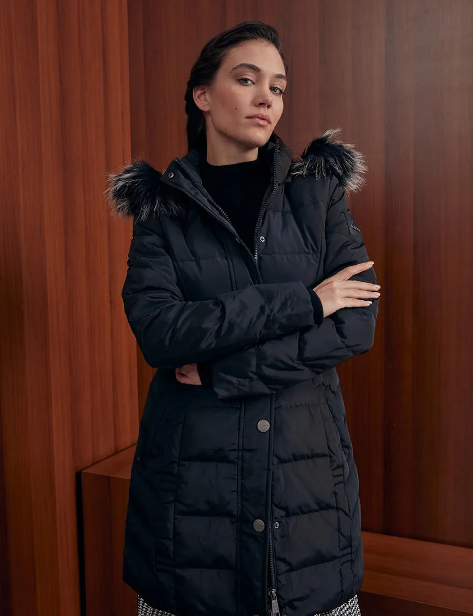 Quilted, Hooded Goose Down Coat A20 27006 Black