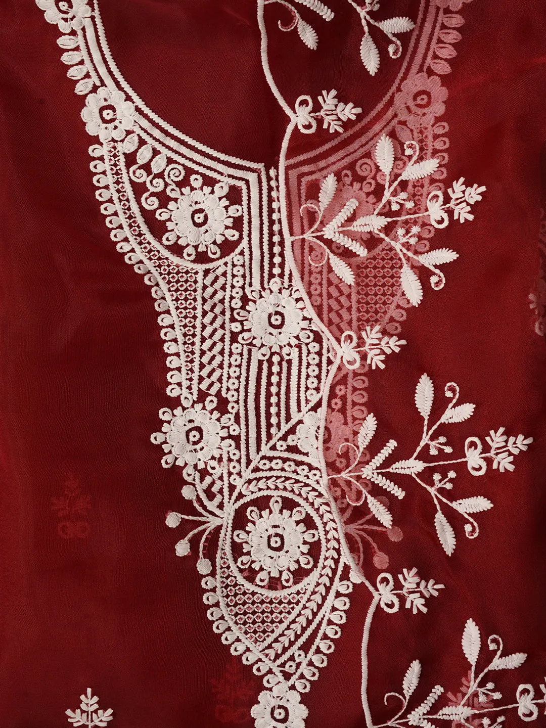 Red Embroidered Organza Dress Material with Dupatta