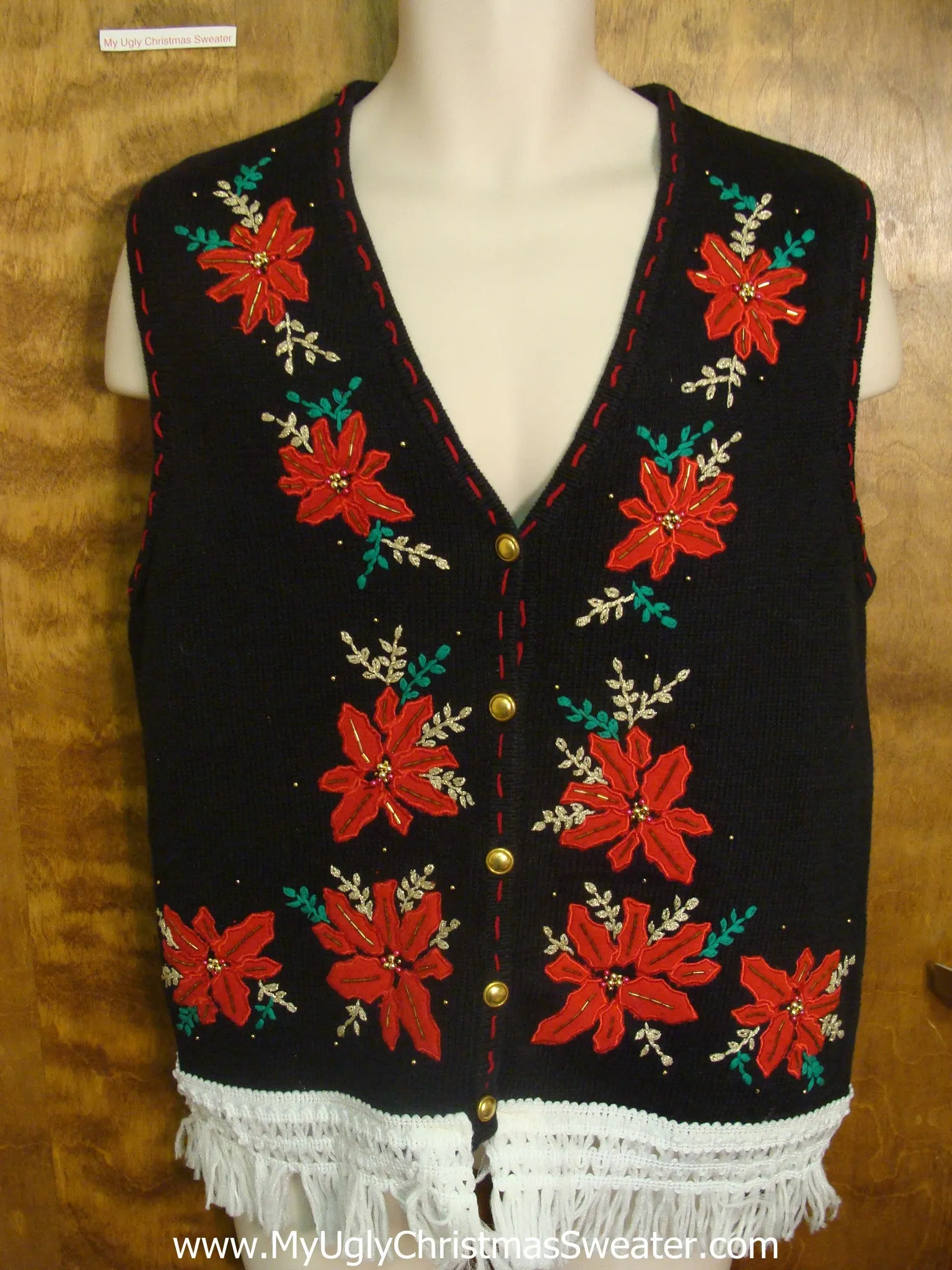 Red Poinsettias Funny Christmas Sweater Vest