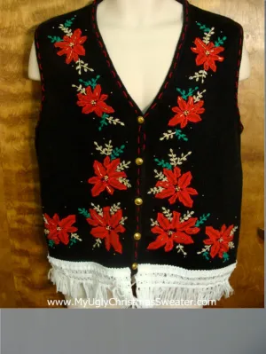 Red Poinsettias Funny Christmas Sweater Vest