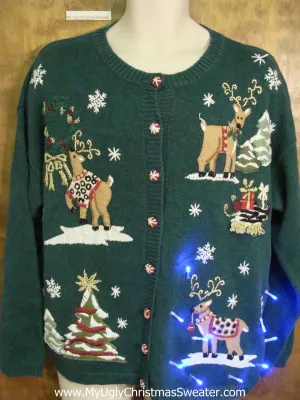 Reindeer in Winter Light Up Ugly Xmas Sweater