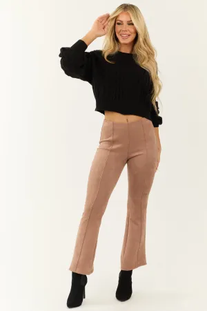 Rose Taupe Faux Suede Flare Pants