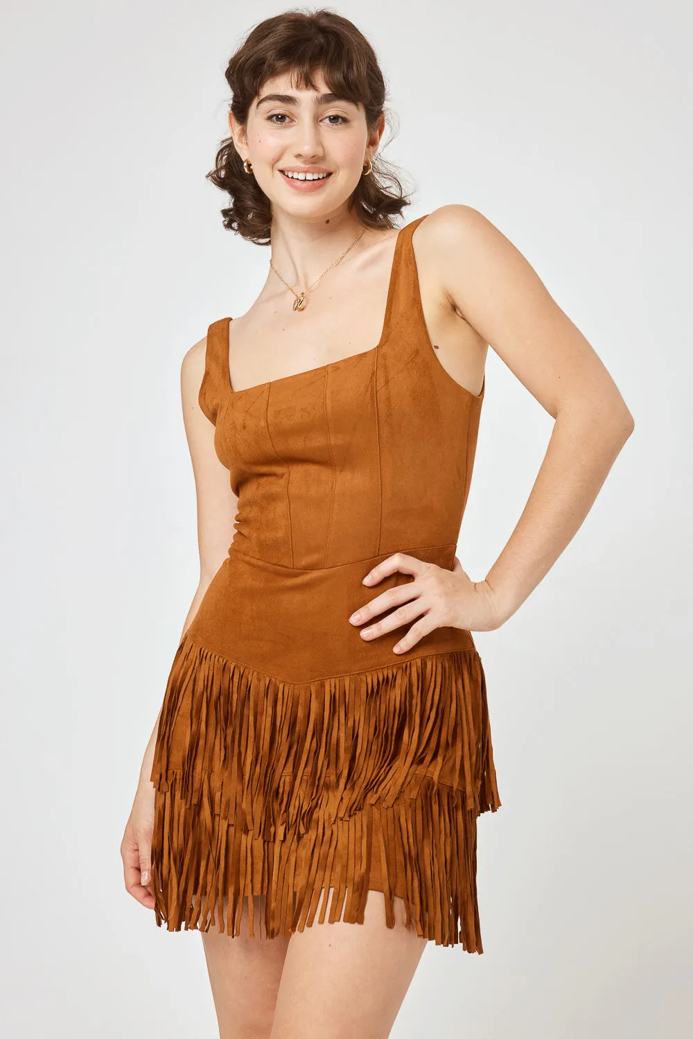 Saddle Suede Corset Fringe Dress