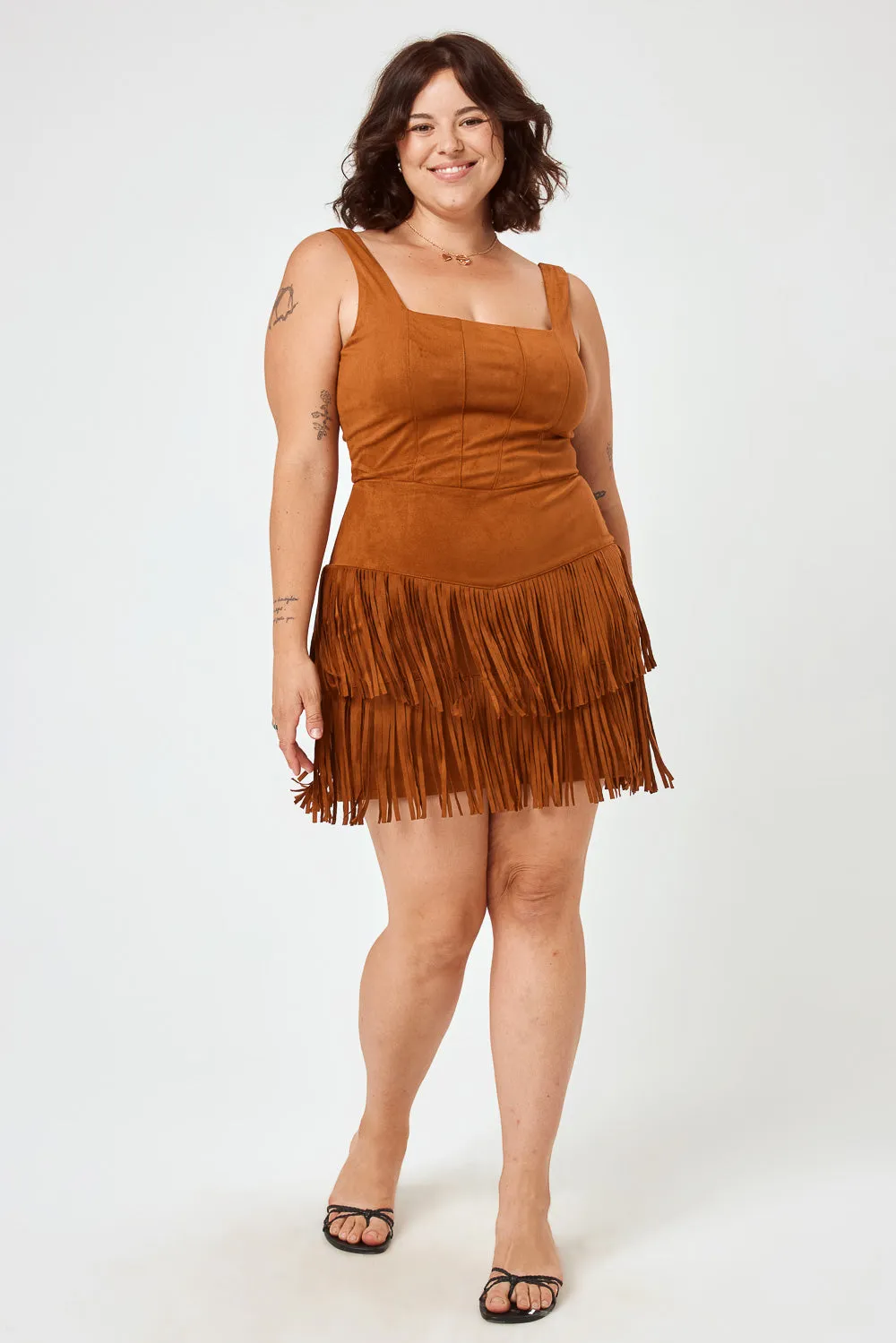 Saddle Suede Corset Fringe Dress