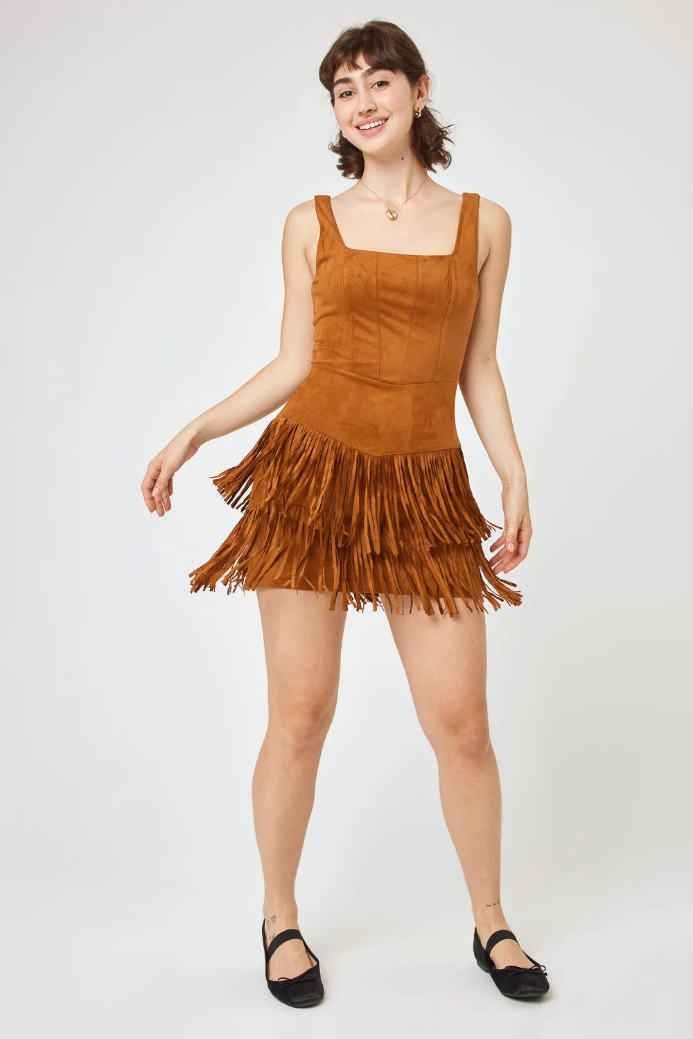 Saddle Suede Corset Fringe Dress