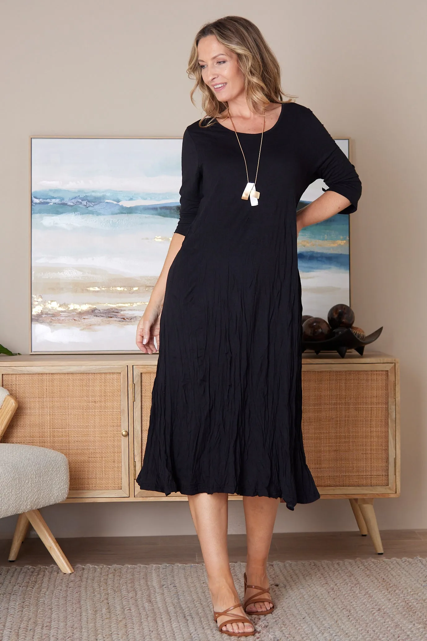 Sally Bamboo & Cotton Midi Dress - Black