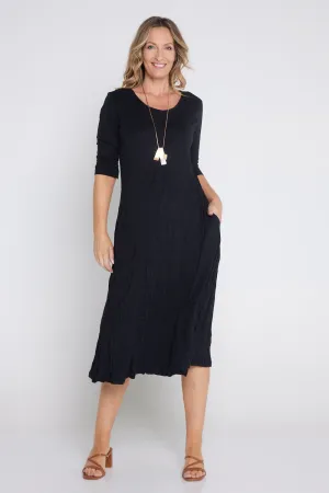 Sally Bamboo & Cotton Midi Dress - Black