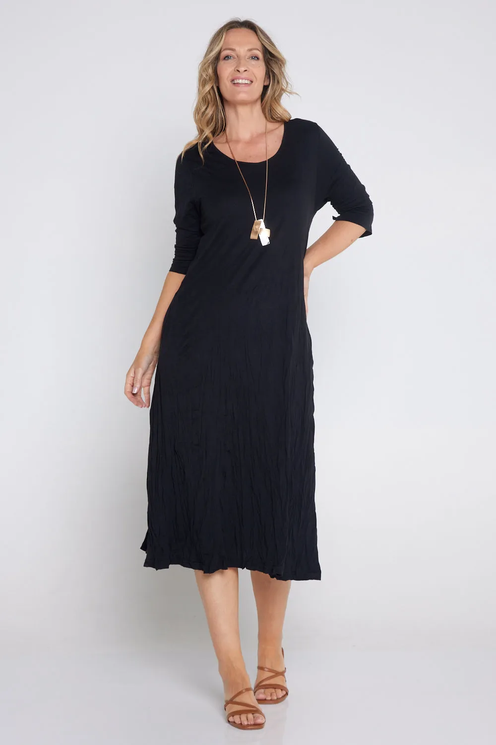 Sally Bamboo & Cotton Midi Dress - Black