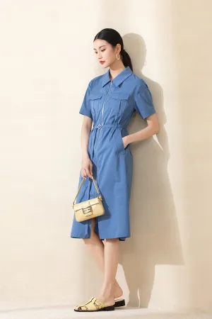 Sapphire Belted Midi Dress with Zipper