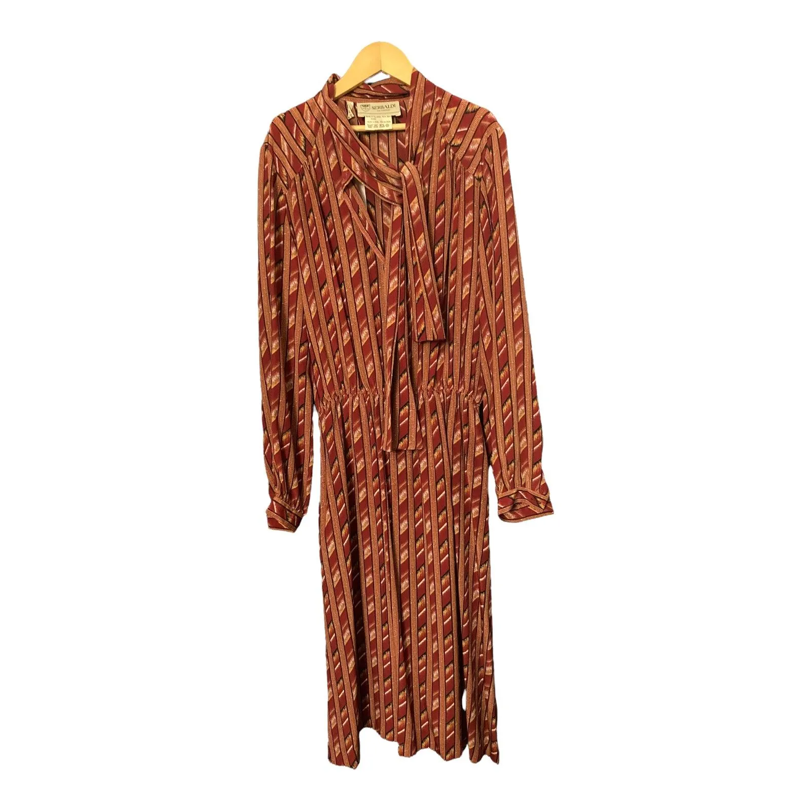 Serbaldi Silk Rust Patterned Long Sleeved Dress UK Size 10