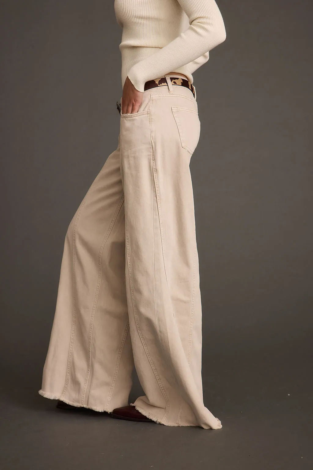 Sierra Beige Low Rise Wide Leg Jean