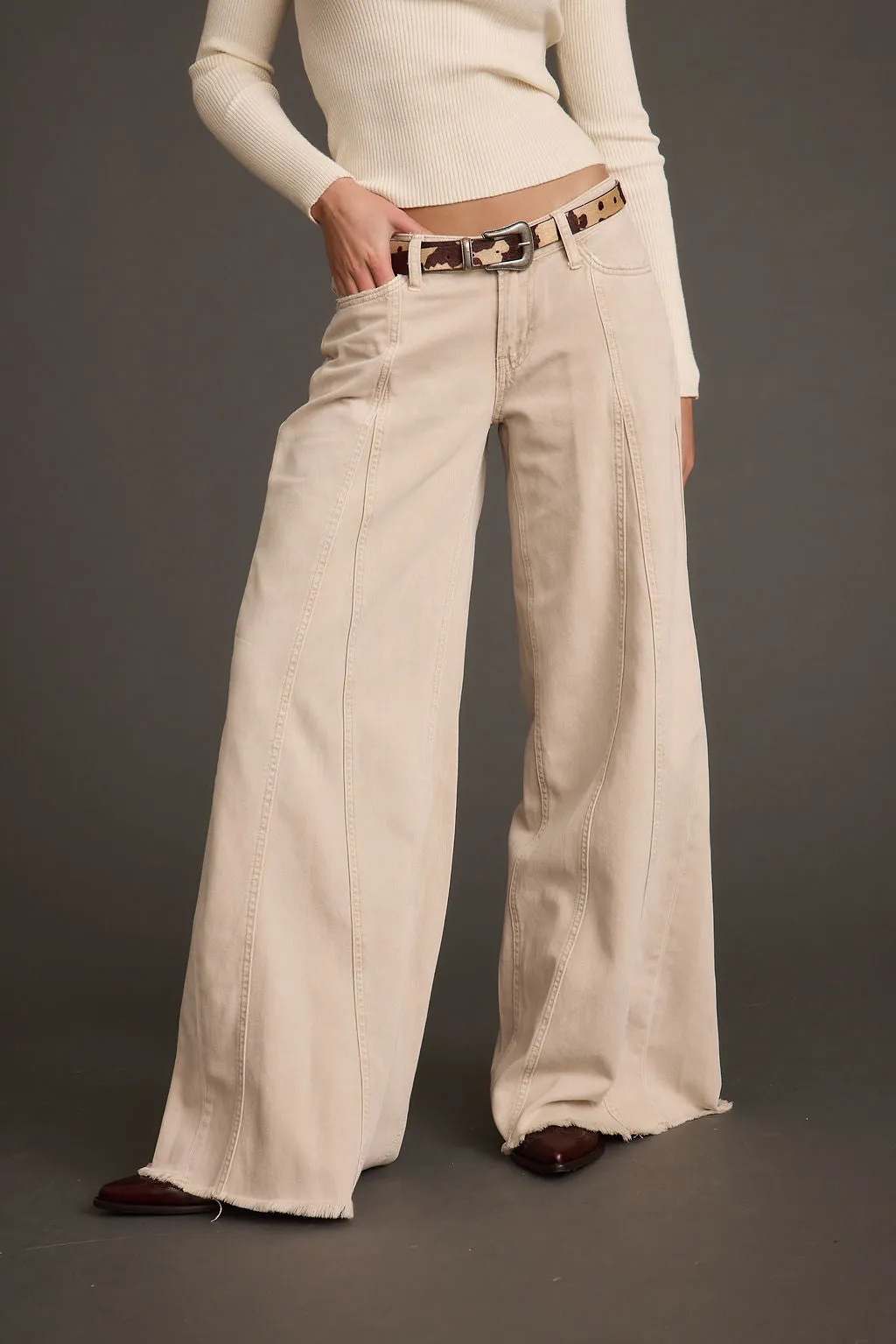 Sierra Beige Low Rise Wide Leg Jean