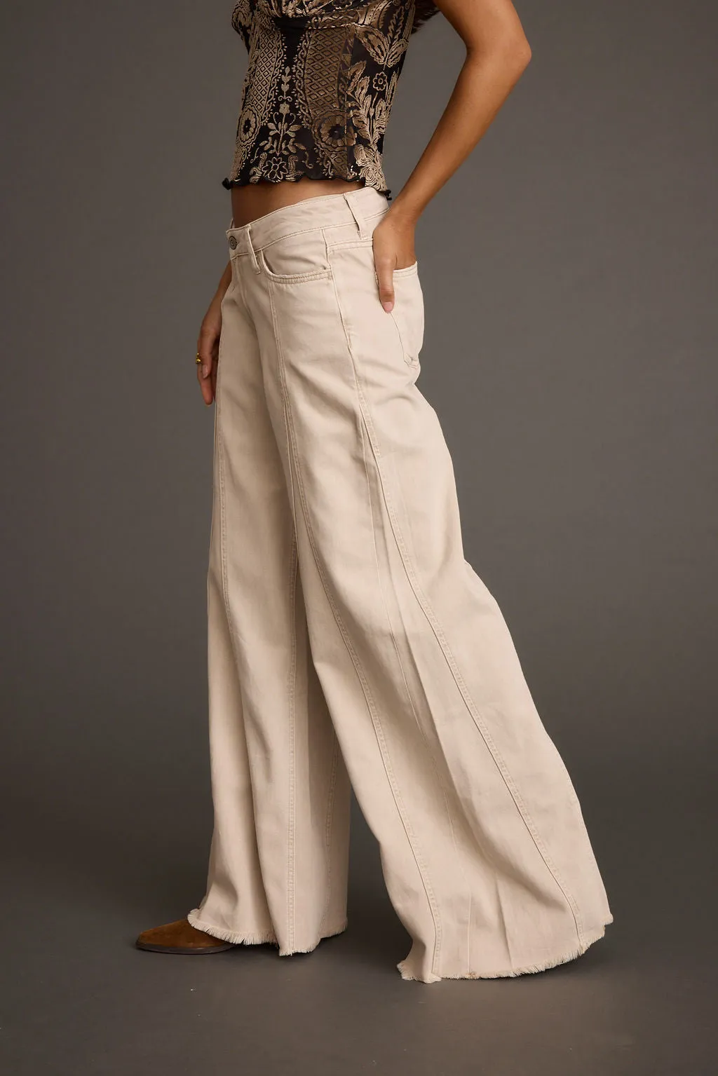 Sierra Beige Low Rise Wide Leg Jean