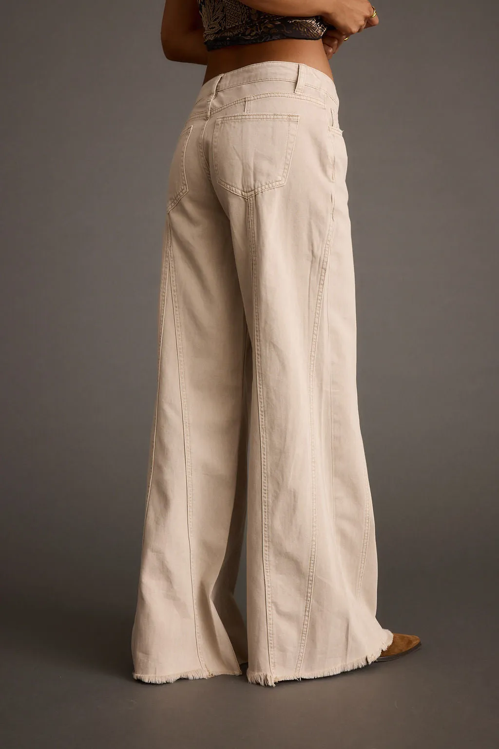 Sierra Beige Low Rise Wide Leg Jean