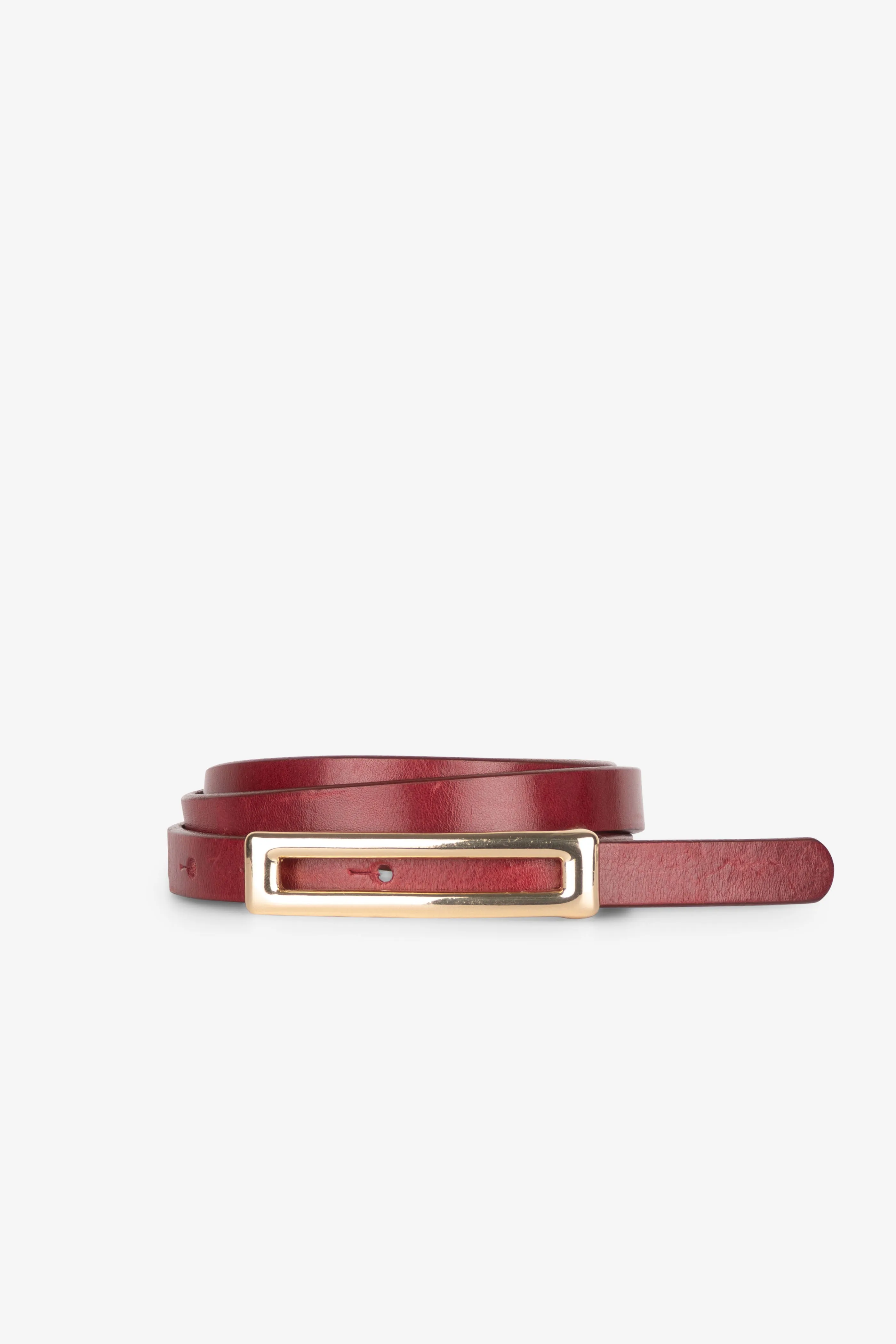 Skinny genuine leather belt with rectangle buckle