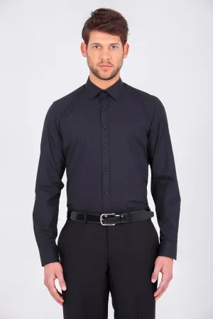 Slim Fit Cotton Black Dress Shirt