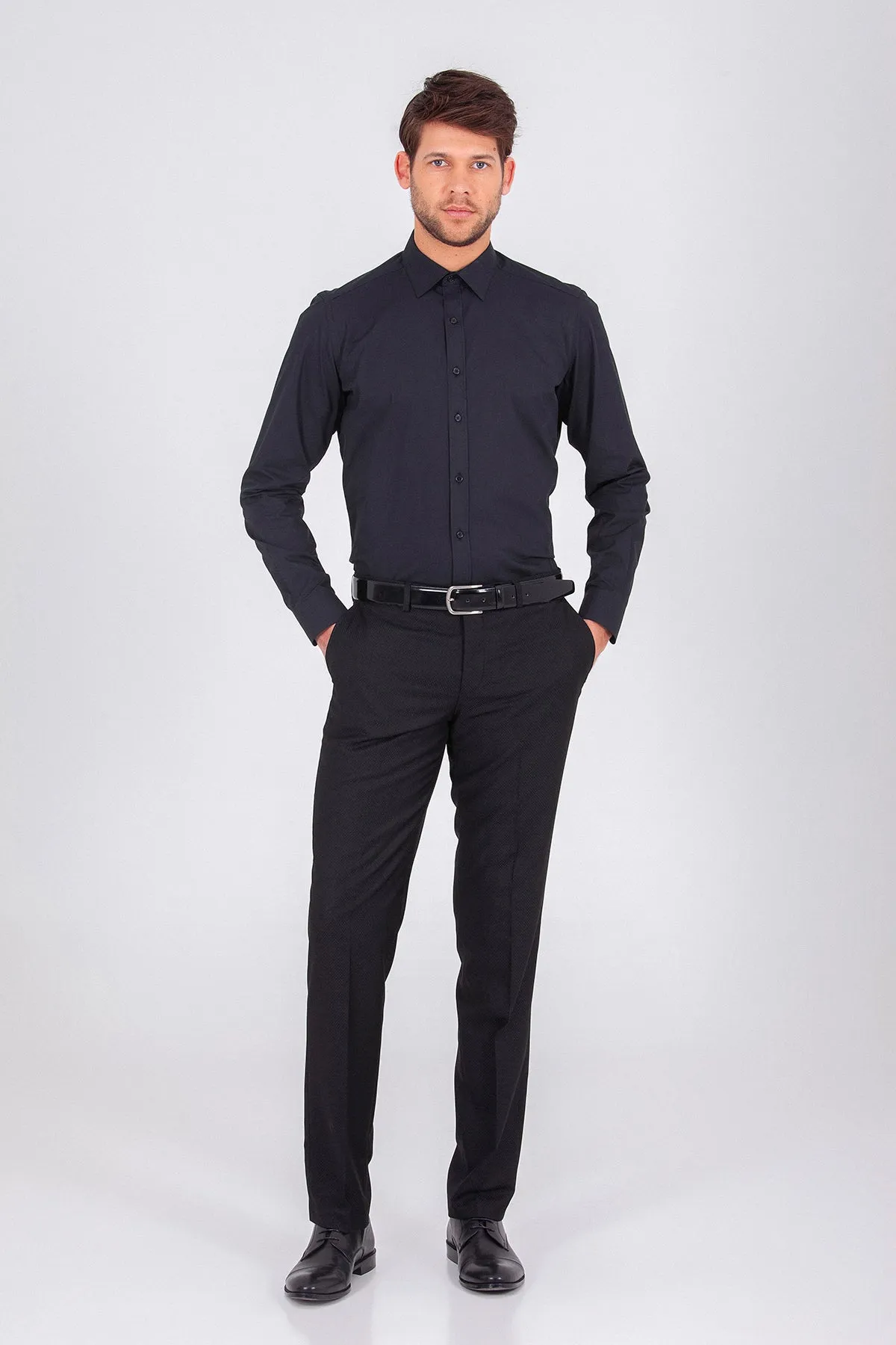 Slim Fit Cotton Black Dress Shirt