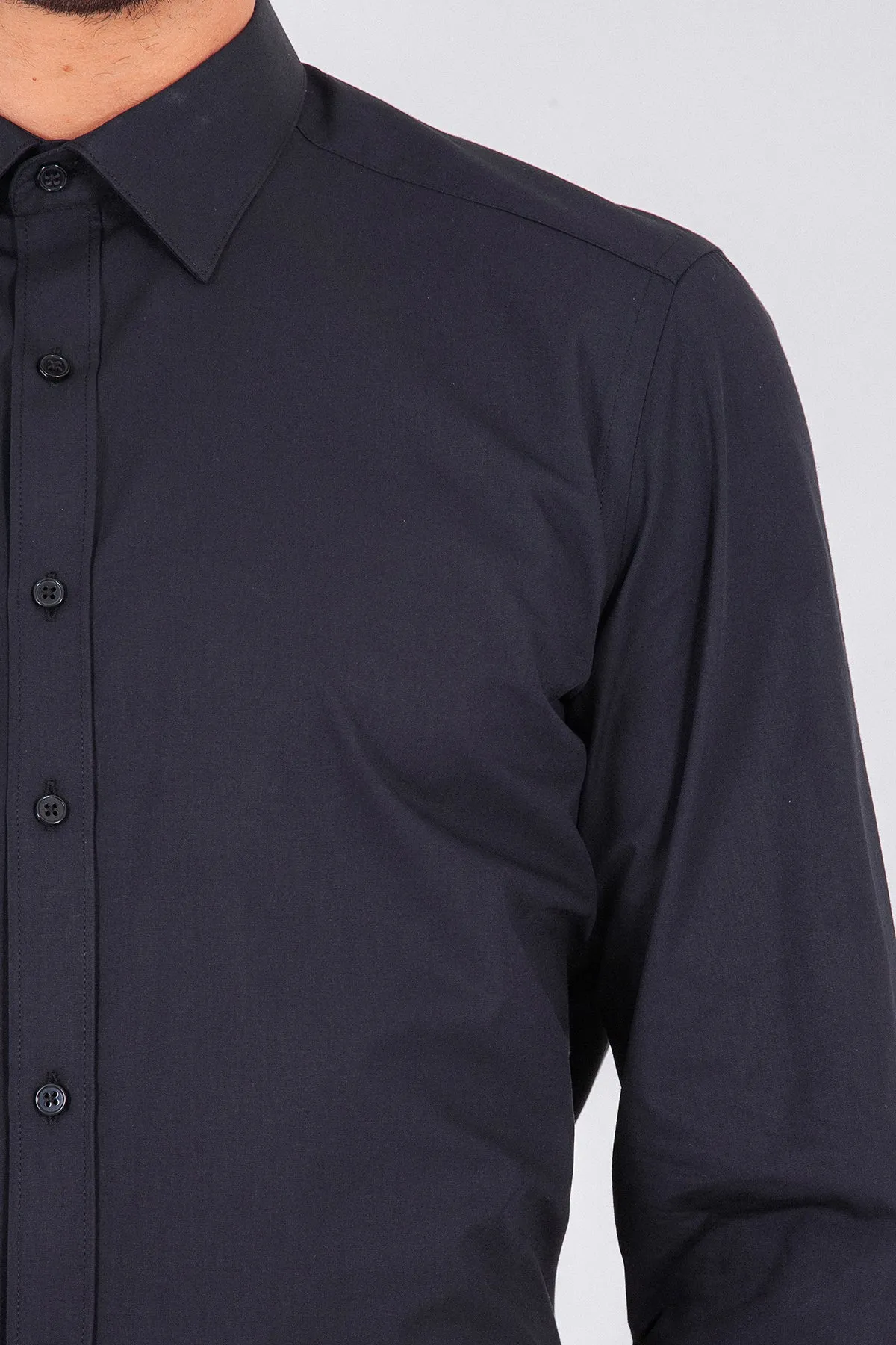 Slim Fit Cotton Black Dress Shirt