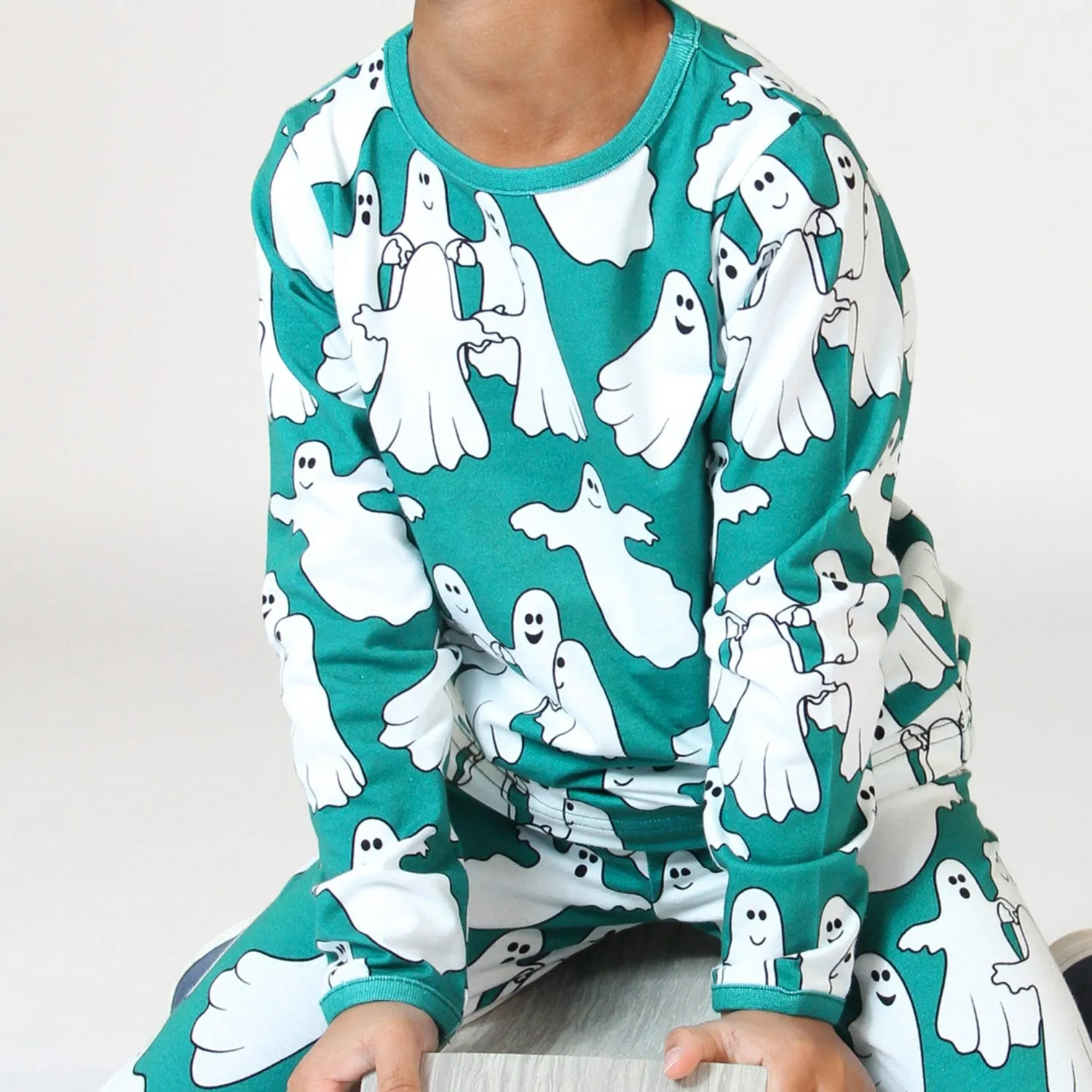 Småfolk Petroleum Green Long Sleeve Blouse With Ghosts