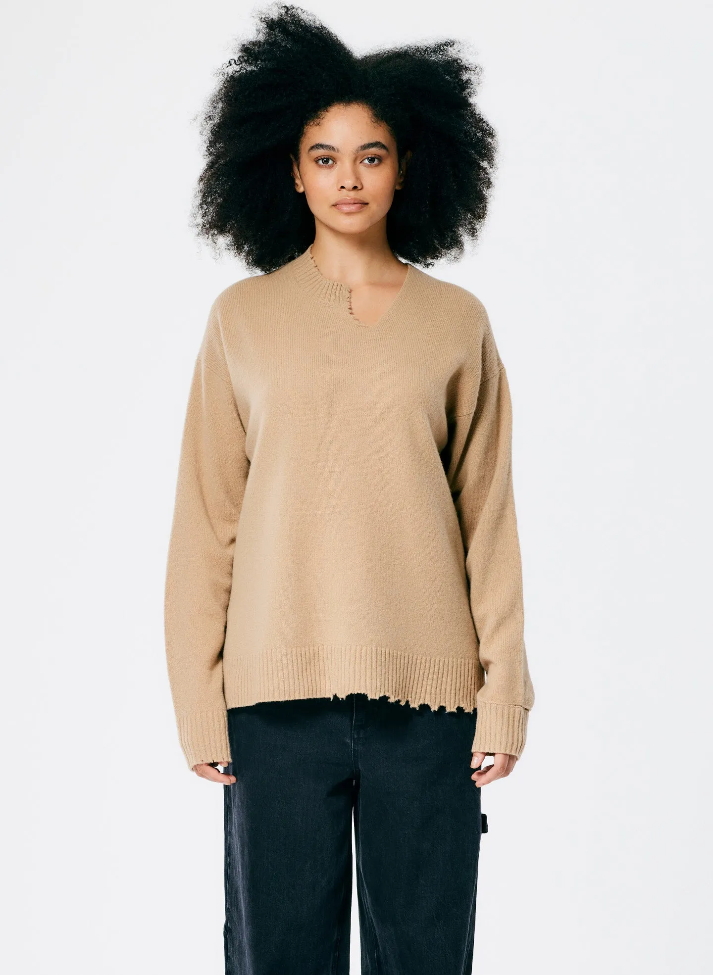 Soft Lambswool Cutout Neckband Pullover