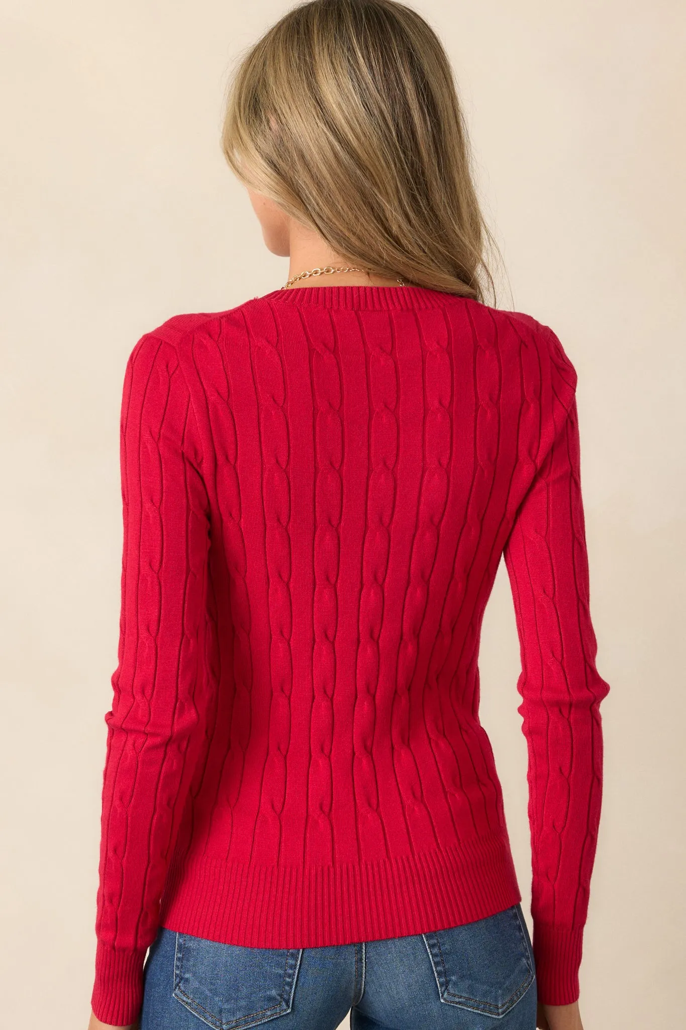 Softly Spoken Red Cable Knit Sweater