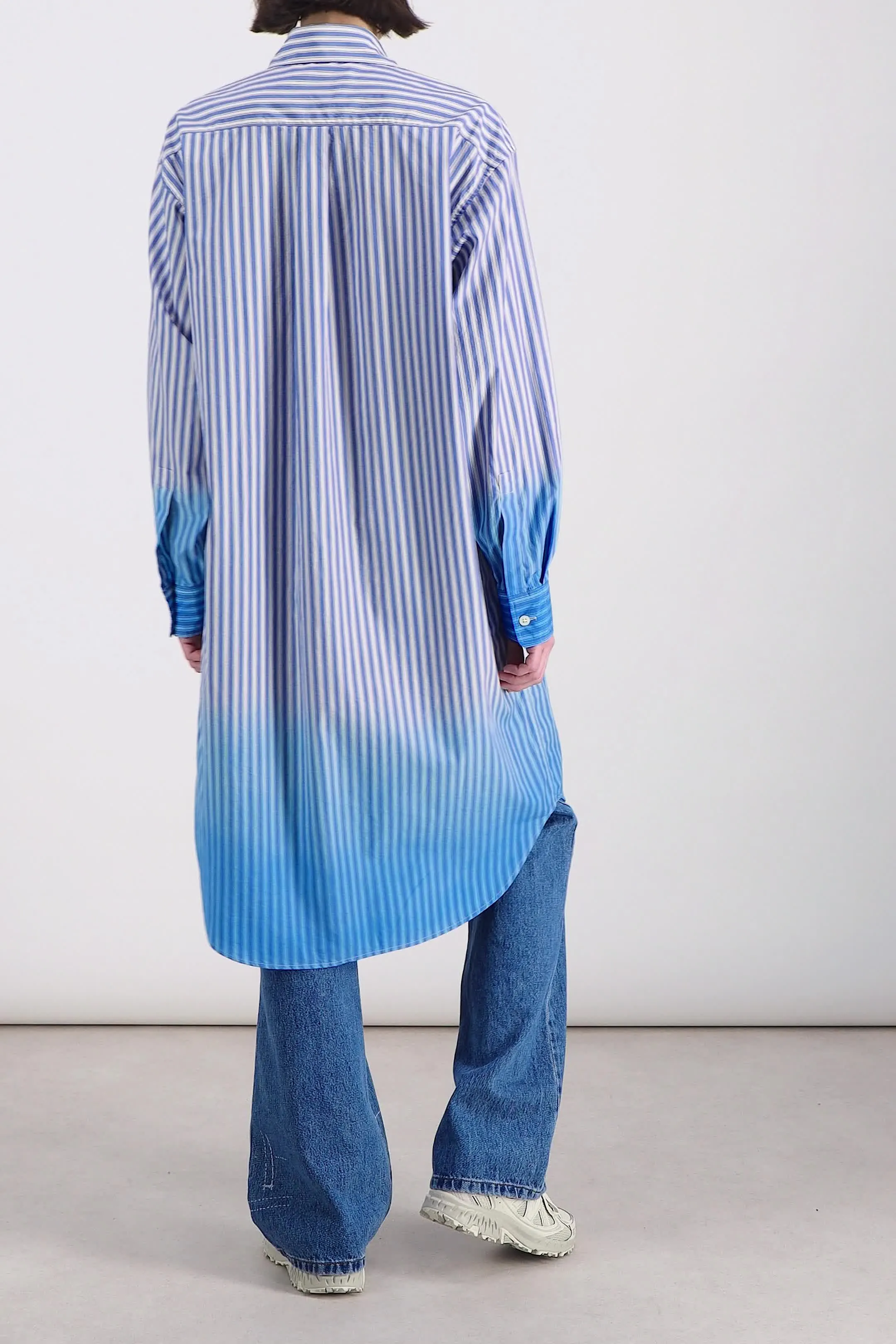 Striped mid cotton shirt-dress with dyed bottom