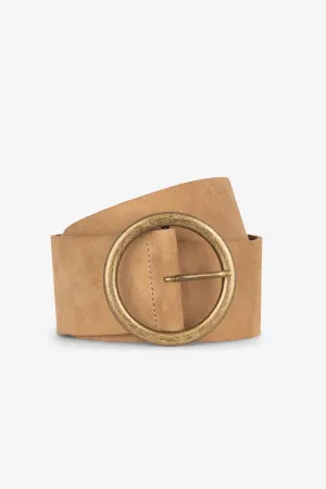 Suede belt with round buckle