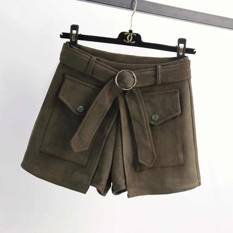 Suede shorts women slim pants