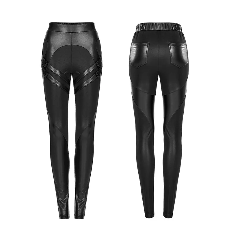 Suede Splicing PU Slim Leggings