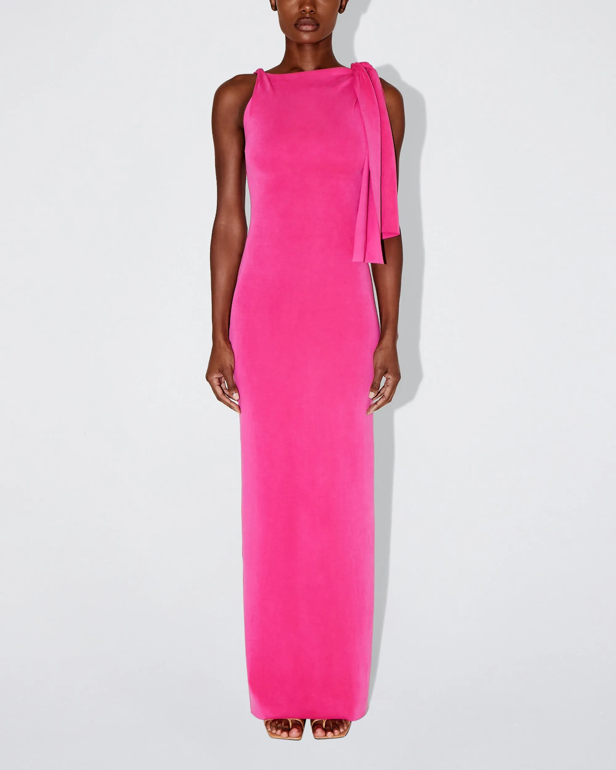 Sueded Stretch Knotted Maxi Dress | Fuchsia