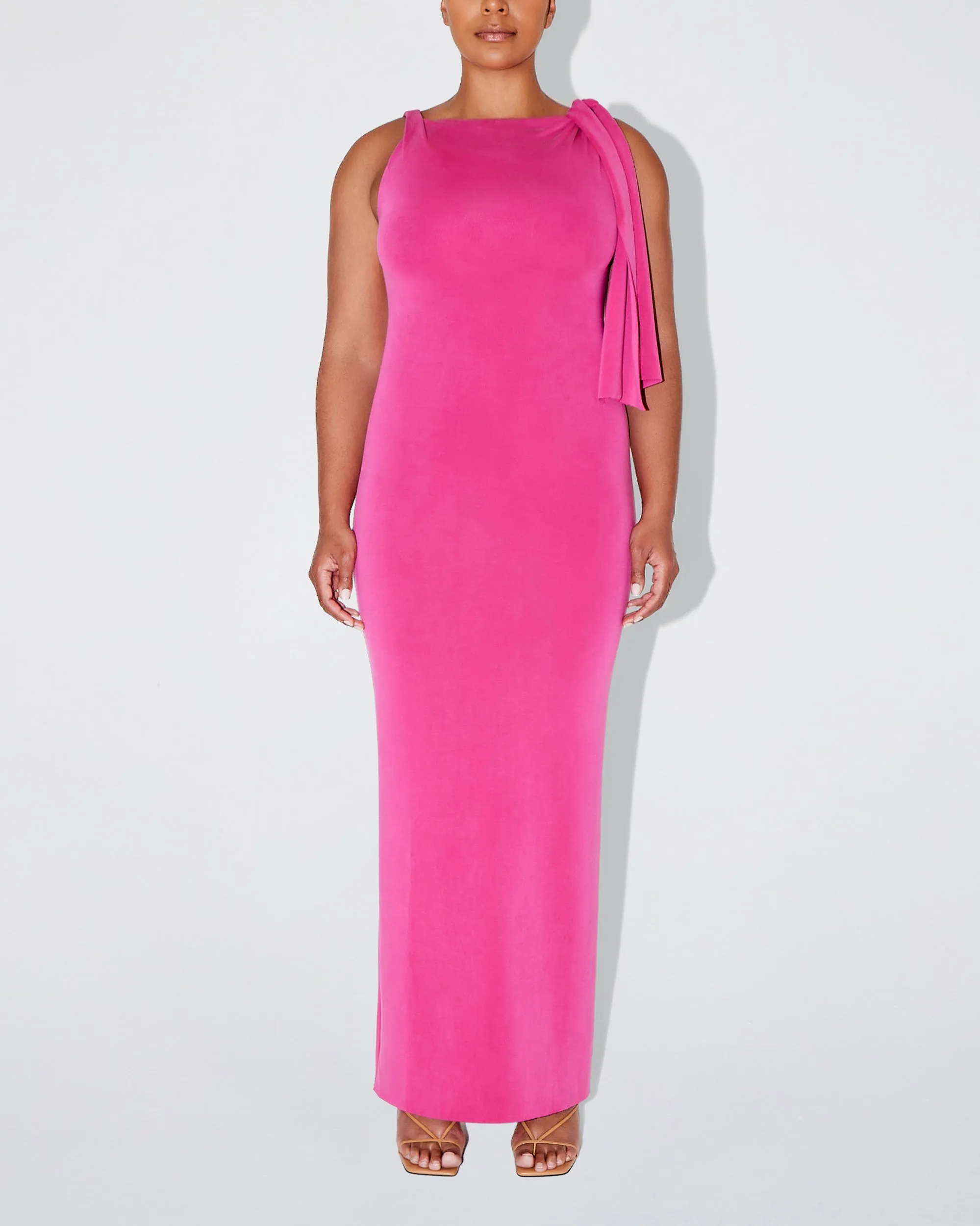 Sueded Stretch Knotted Maxi Dress | Fuchsia