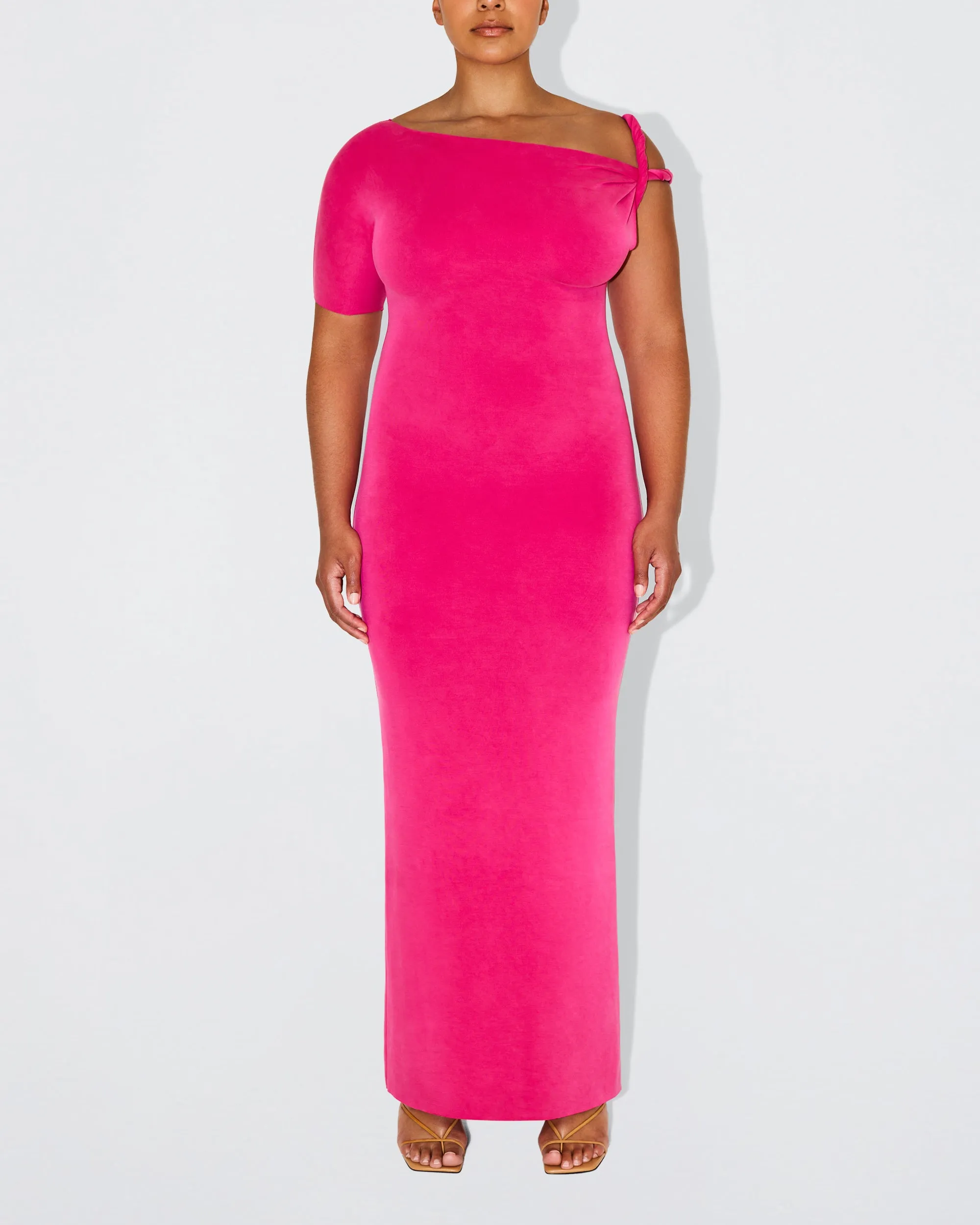 Sueded Stretch Twist Maxi Dress | Fuchsia