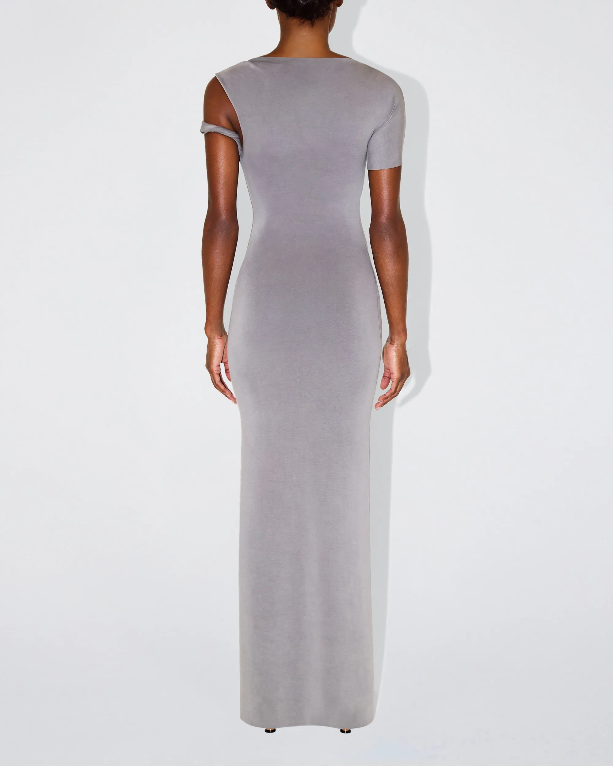 Sueded Stretch Twist Maxi Dress | Steel Grey