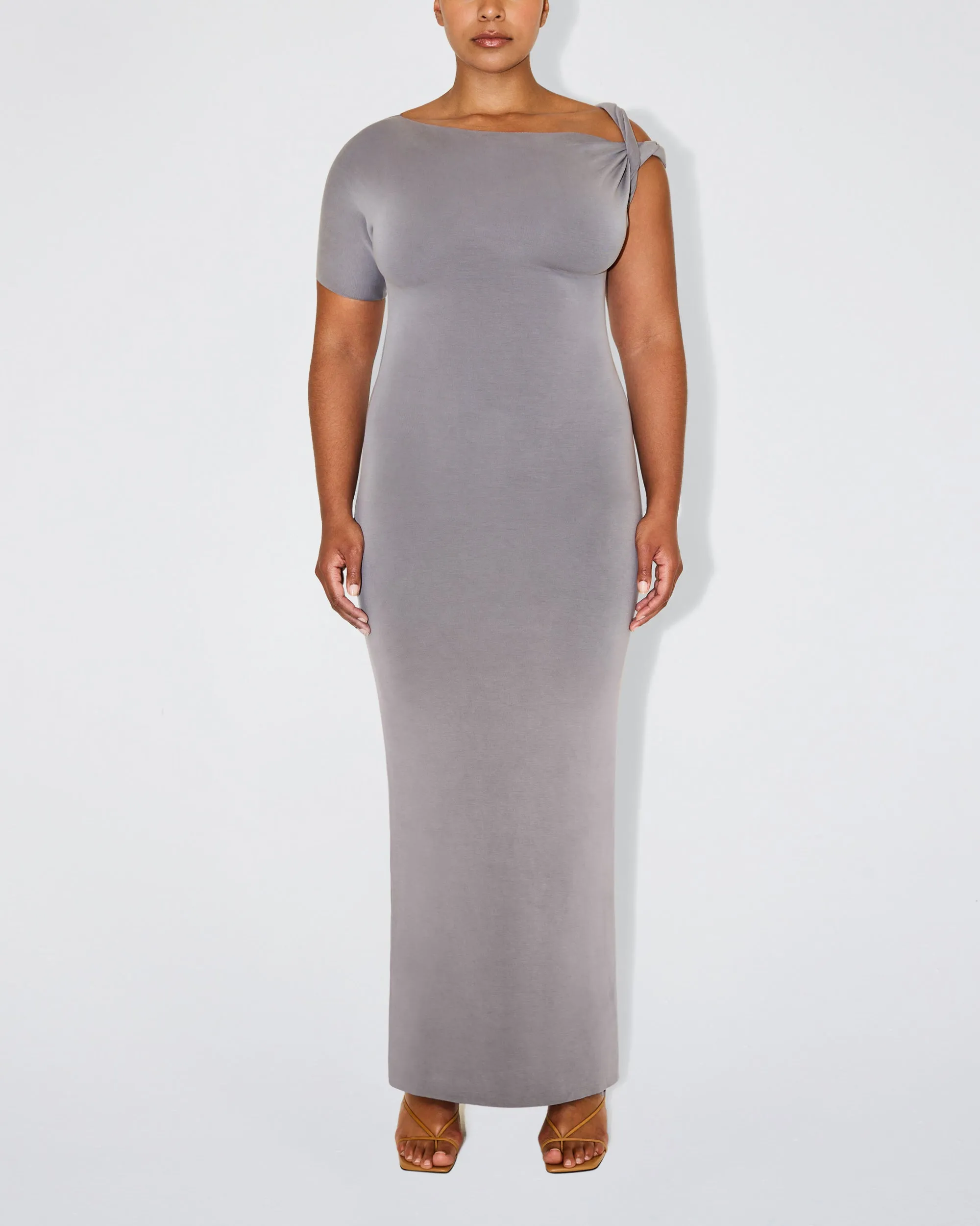 Sueded Stretch Twist Maxi Dress | Steel Grey