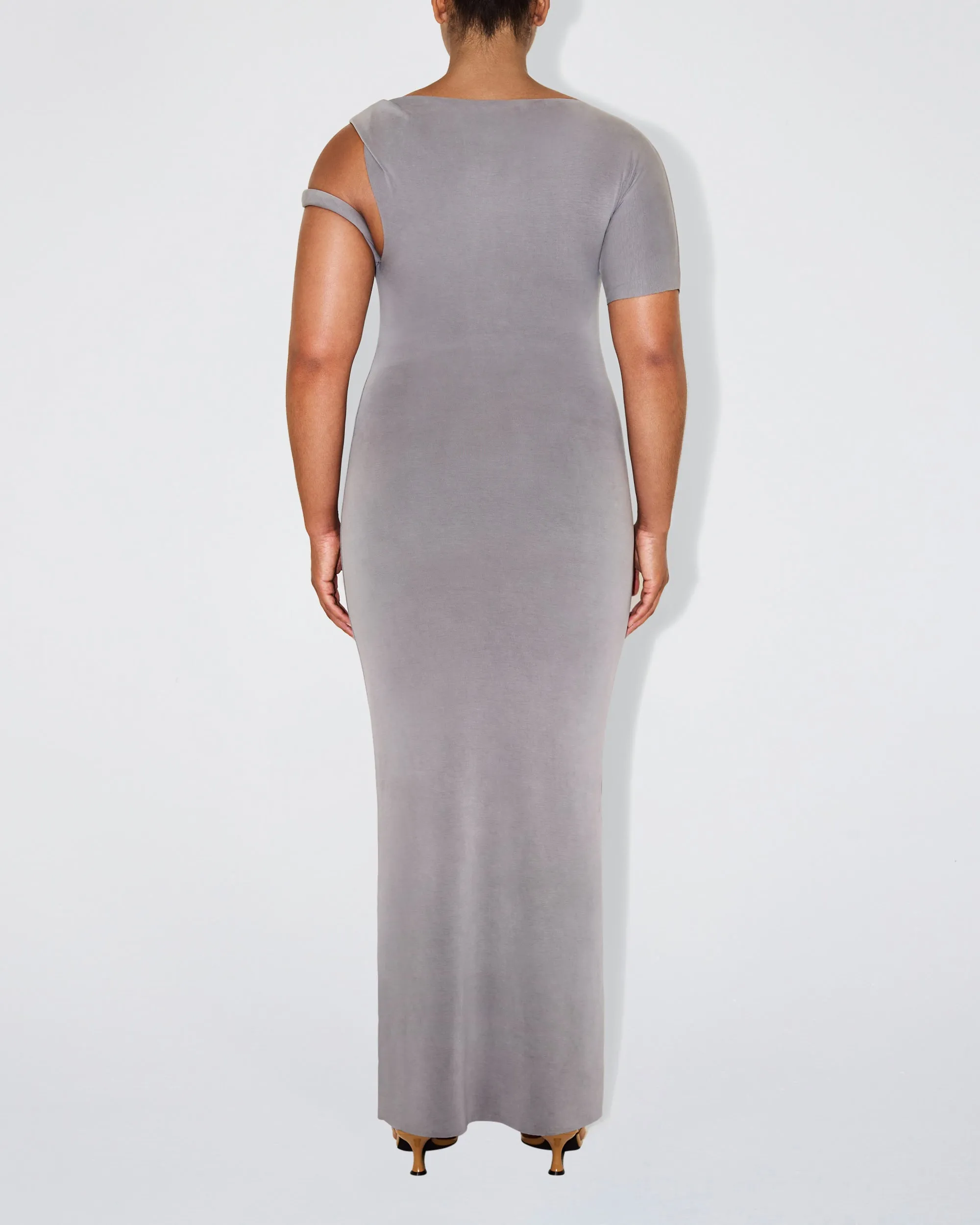 Sueded Stretch Twist Maxi Dress | Steel Grey