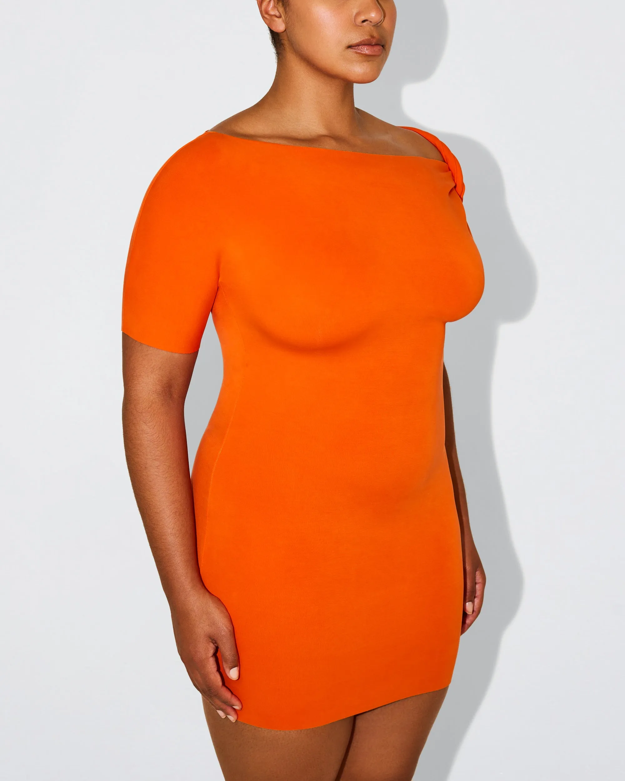 Sueded Stretch Twist Mini Dress | Papaya