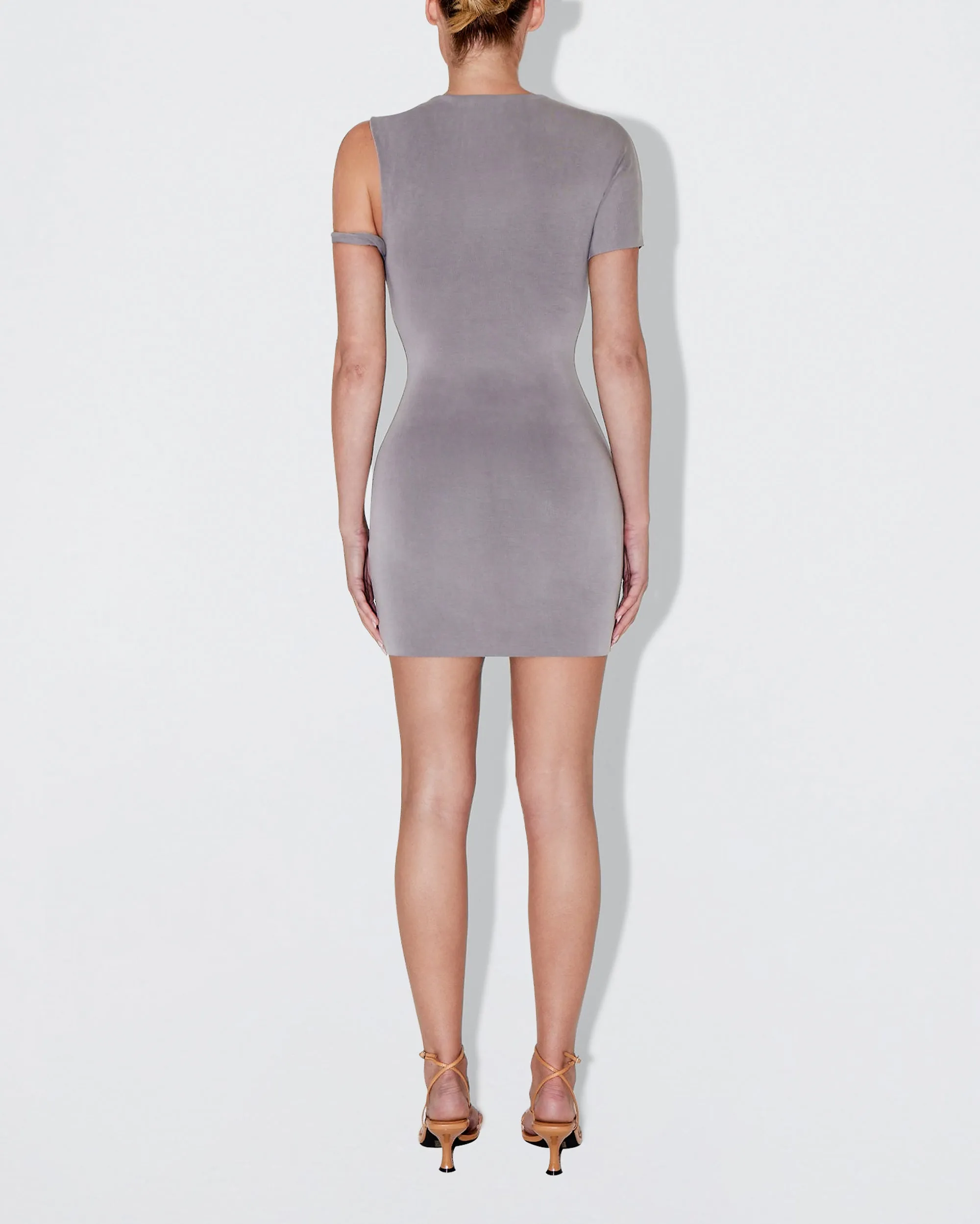 Sueded Stretch Twist Mini Dress | Steel Grey