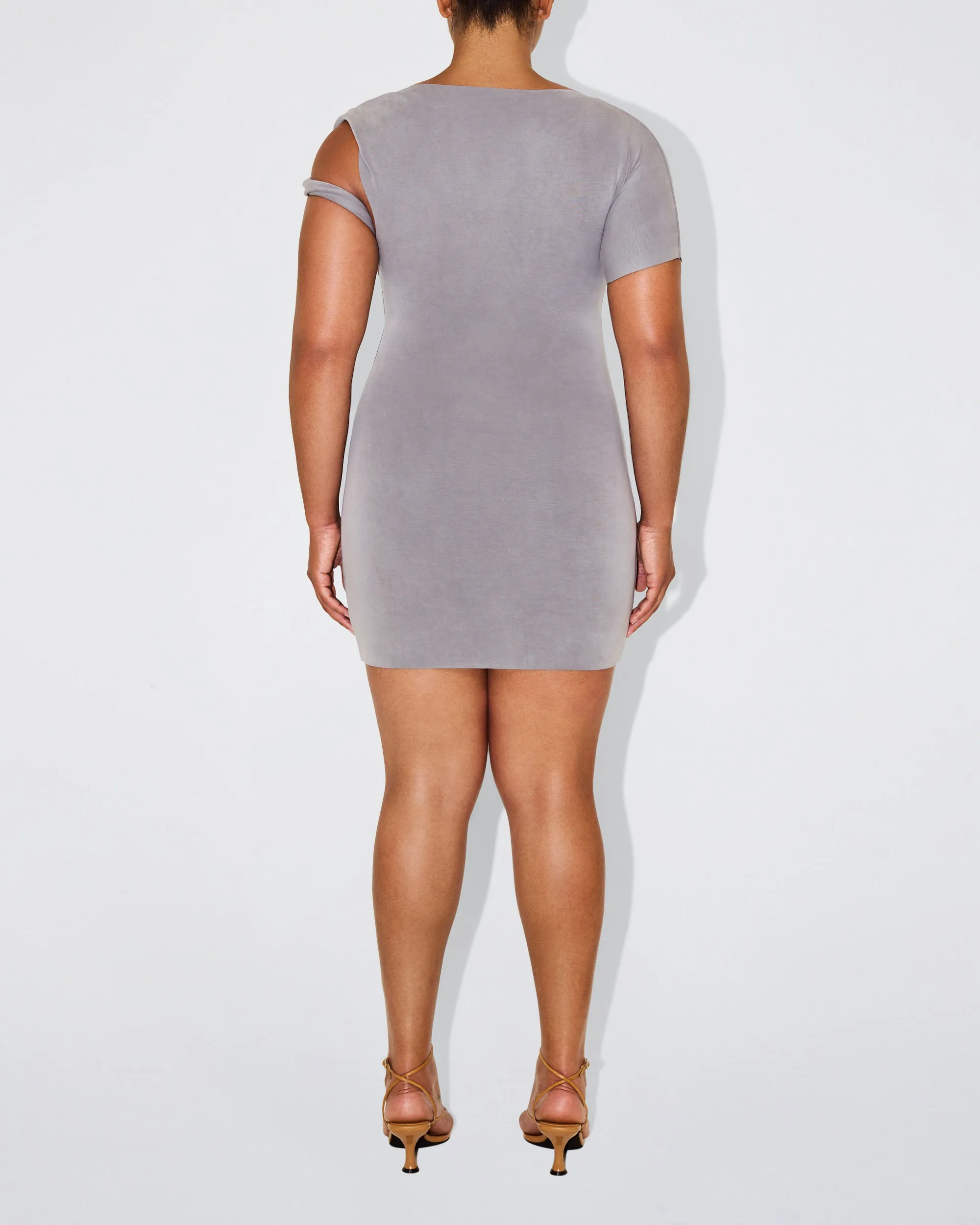 Sueded Stretch Twist Mini Dress | Steel Grey