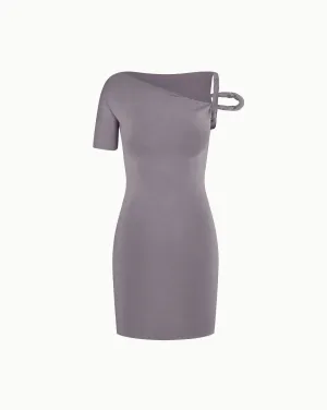 Sueded Stretch Twist Mini Dress | Steel Grey