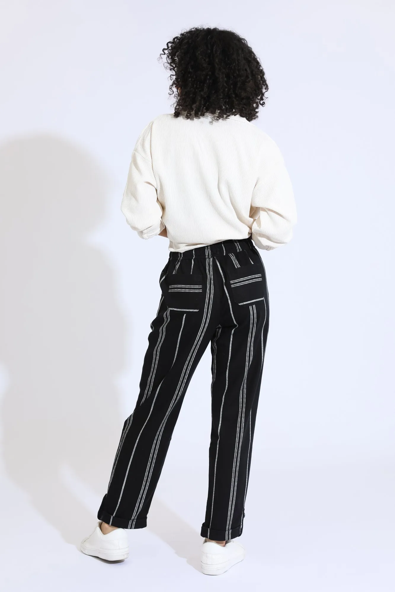 Tie Waist Convertible Pant - Black / White