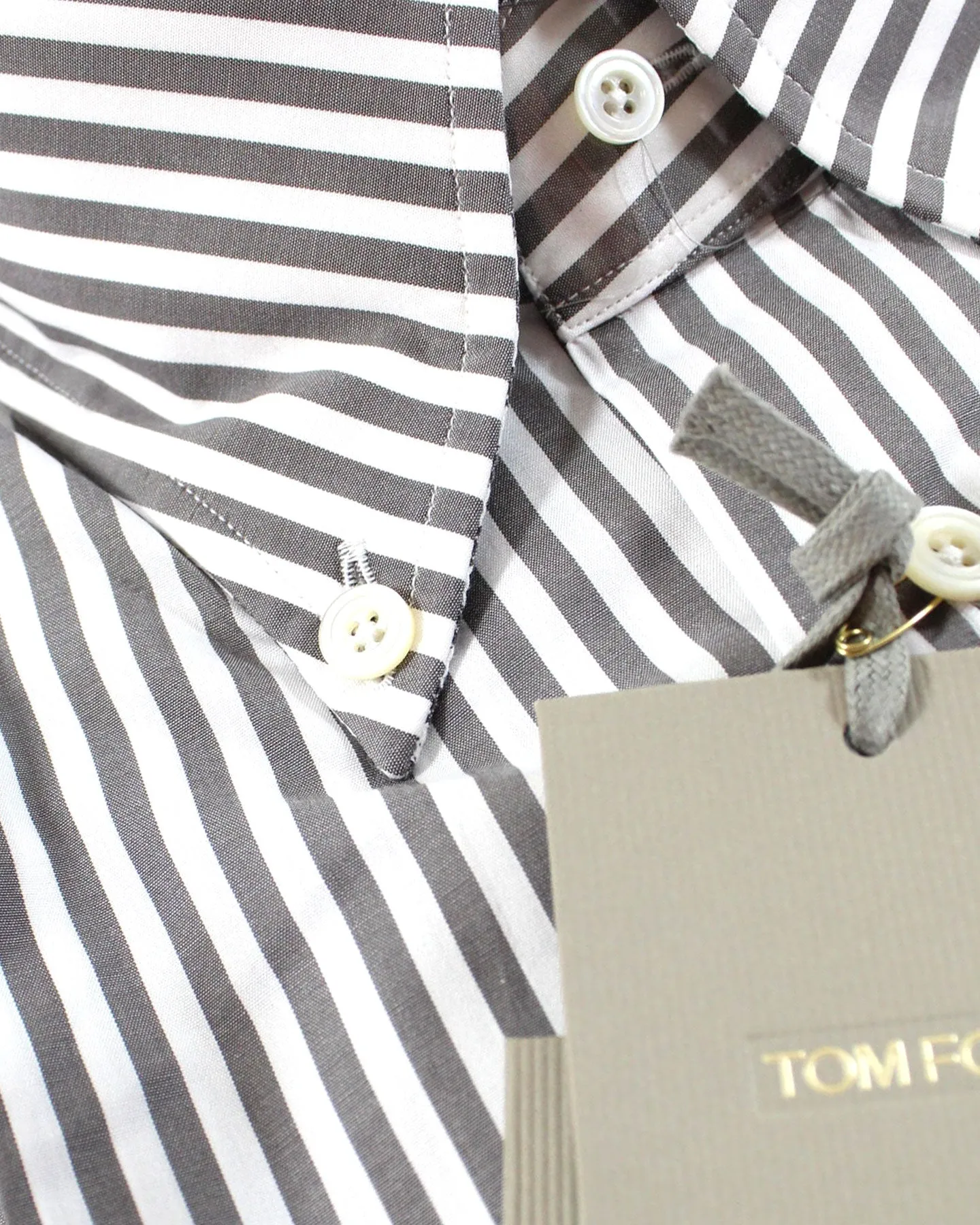 Tom Ford Button-Down Shirt Gray White Stripes Modern Fit 39 - 15 1/2 SALE