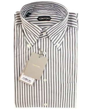 Tom Ford Button-Down Shirt Gray White Stripes Modern Fit 39 - 15 1/2 SALE